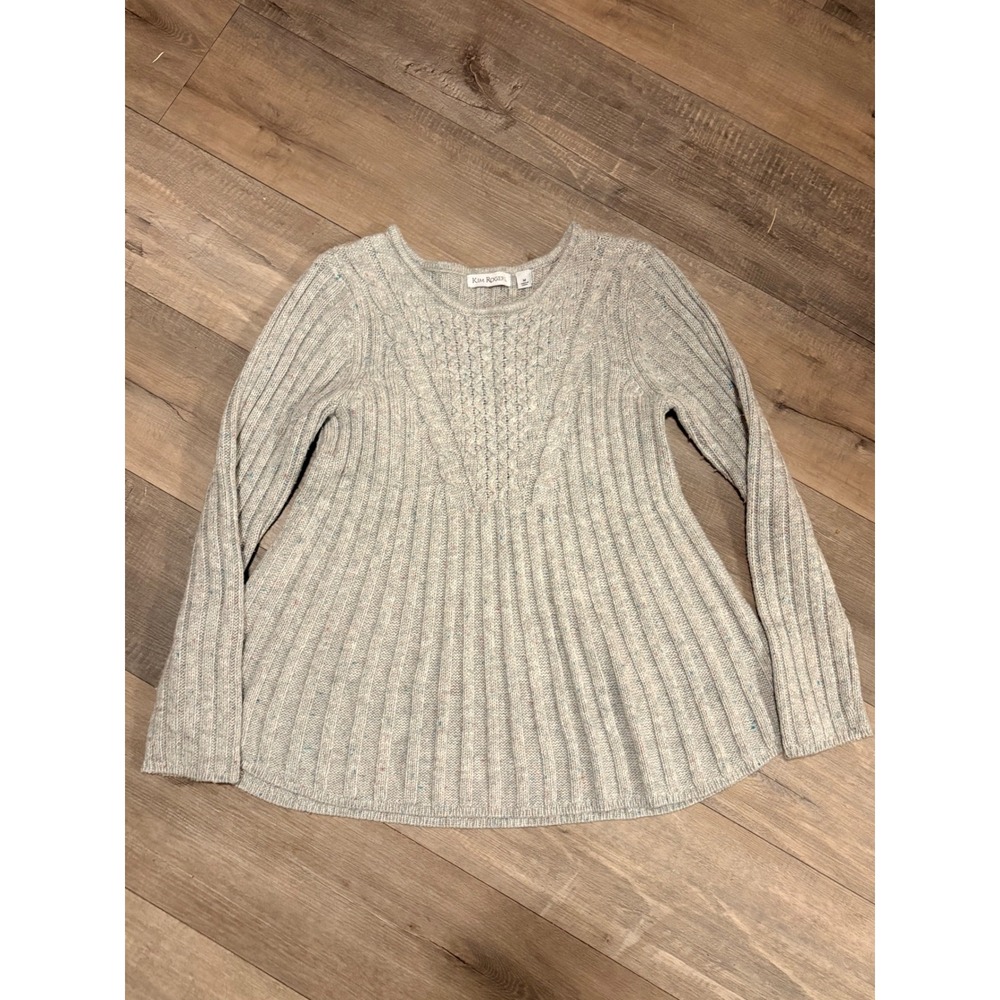 Kim Rogers Womens Gray Marl Cable Knit Ribbed Flare Hem Sweater Size M